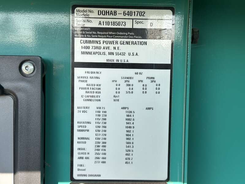 Used Cummins DQHAB QSM11-G4 Diesel Generator, 570 Hrs EPA Tier 3                            