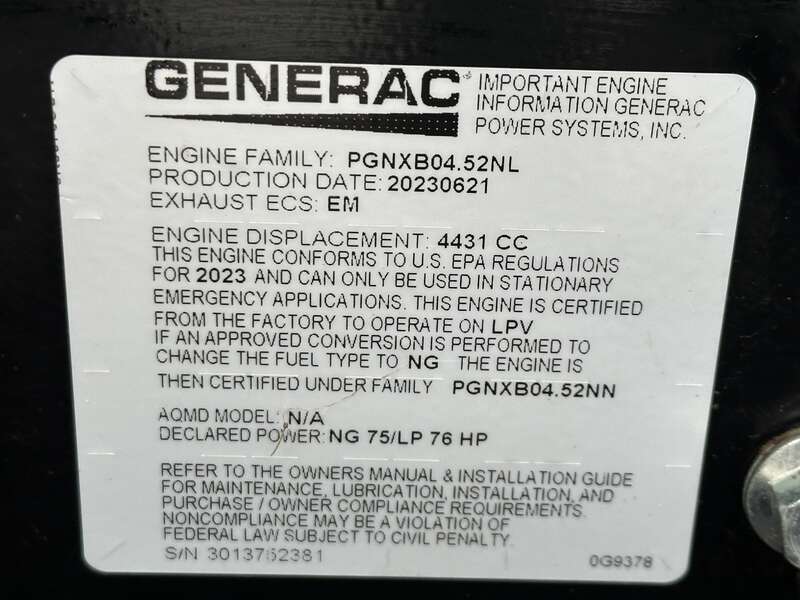 New / Surplus Generac SG050NA Natural Gas / LP Generator, 0 Hrs, EPA Certified - 1 or 3 Phase                            
