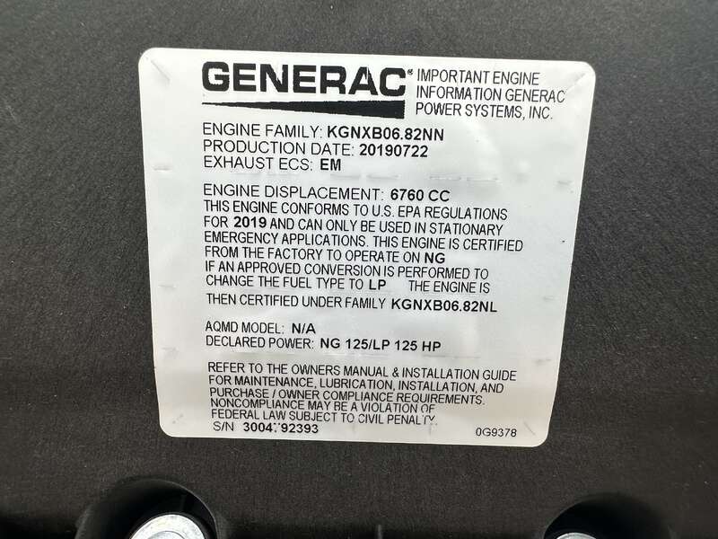 New / Surplus Generac SG080 Natural Gas / LP Generator, 0 Hrs, EPA Certified                            
