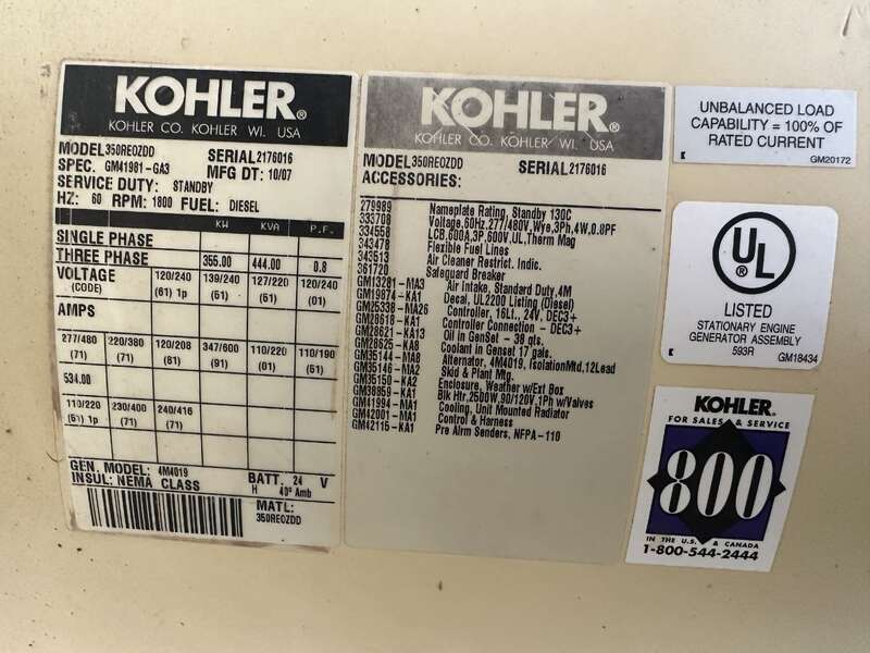 Used Kohler 350REOZDD  Diesel Generator, 195 Hrs EPA Tier 3                            