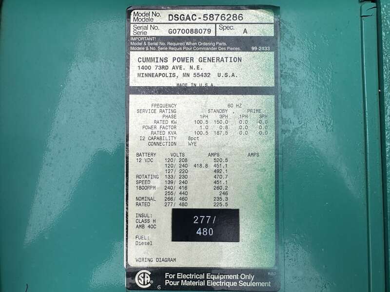 Used Cummins DSGAC QSB7-G5 Diesel Generator, 235 Hrs, EPA Tier 3                            