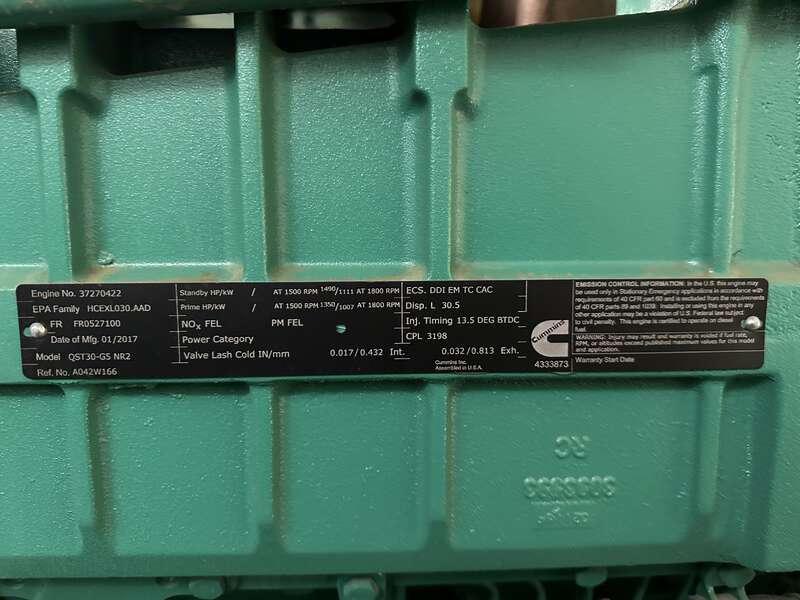 Used Cummins DQFAD QST30-G5 NR2 Diesel Generator, 383 Hrs, EPA Tier 2                            