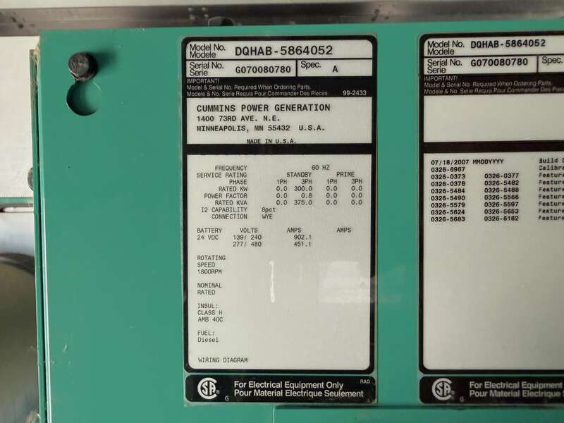 Used Cummins DQHAB QSM11-G4 Diesel Generator, 409 Hrs EPA Tier 3                            