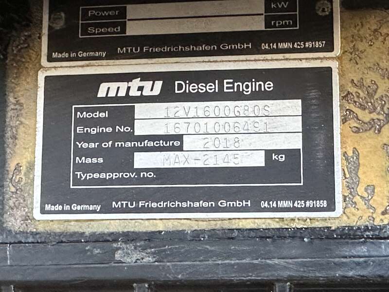Used MTU DS600 12V1600G80S Diesel Generator, 105 Hrs, EPA Tier 2                            
