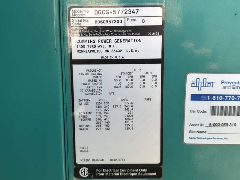 Used Cummins DGCG Diesel Generator, 115 Hrs                            