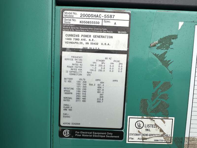 Used Cummins DSHAC Diesel Generator, 193 Hrs, EPA Tier 3                            