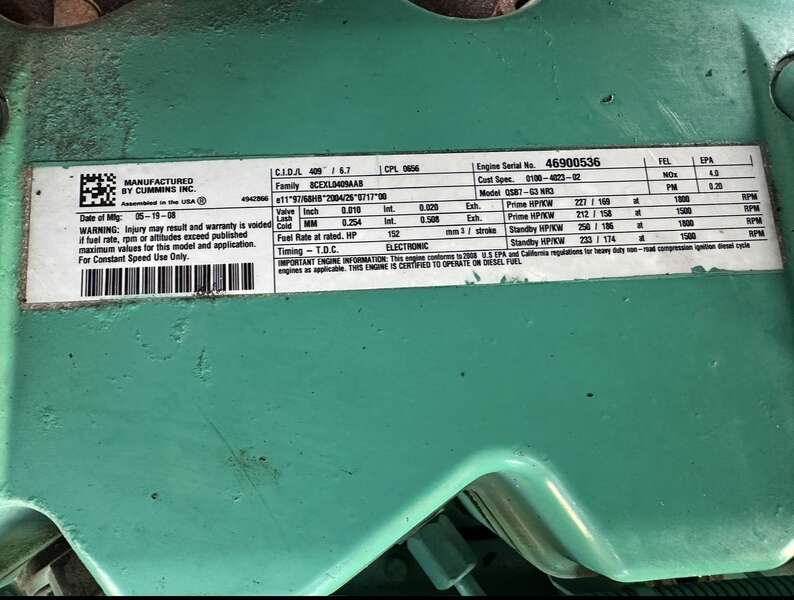 Used Cummins DSGAC QSB7-G3 NR3 Diesel Generator, 795 Hrs, EPA Tier 3                            