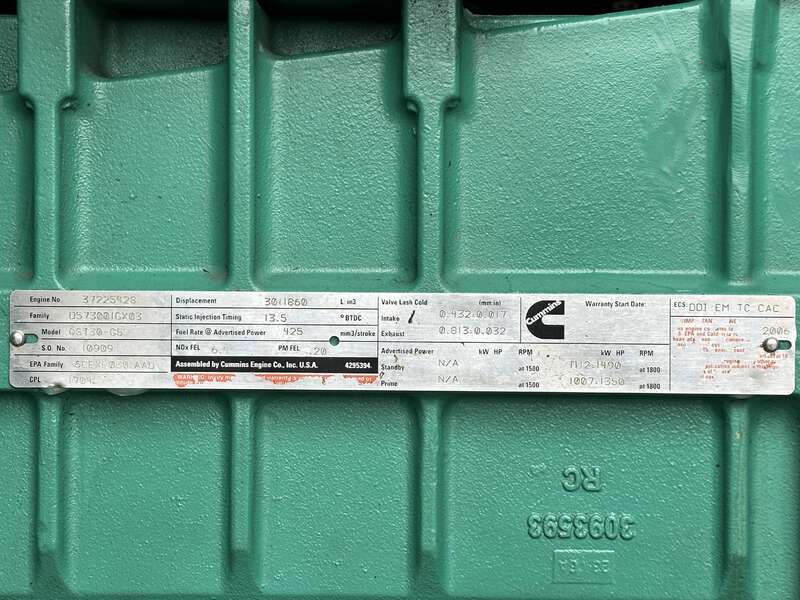 Used Cummins DQFAA QST30-G5 NR2 Diesel Generator, 466 Hrs, EPA Tier 2                            