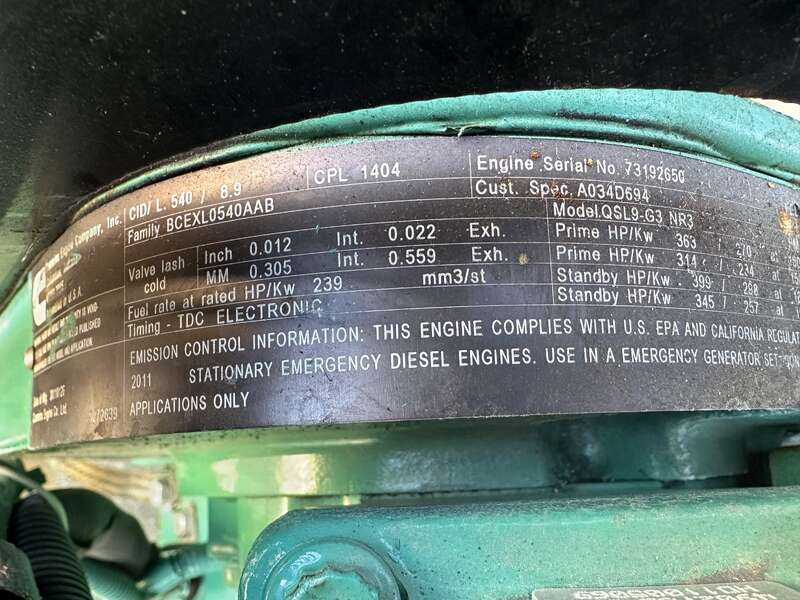Used Cummins DQDAA QSL9-G3 NR3 Diesel Generator, 239 Hrs, EPA Tier 3                            